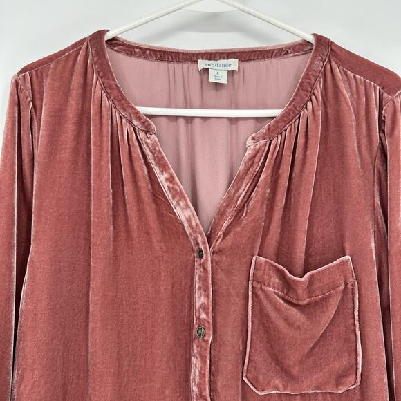 Sundance Shirt Womens Large Mauve Velvet Silk Blend Button Front Long Sleeve - Picture 3 of 9